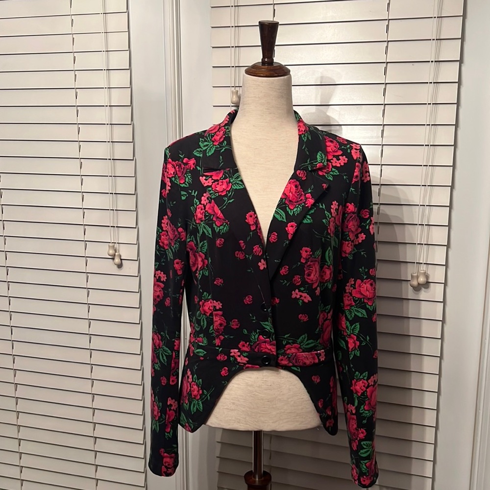 Betsey Johnson Black and Pink Floral Blazer